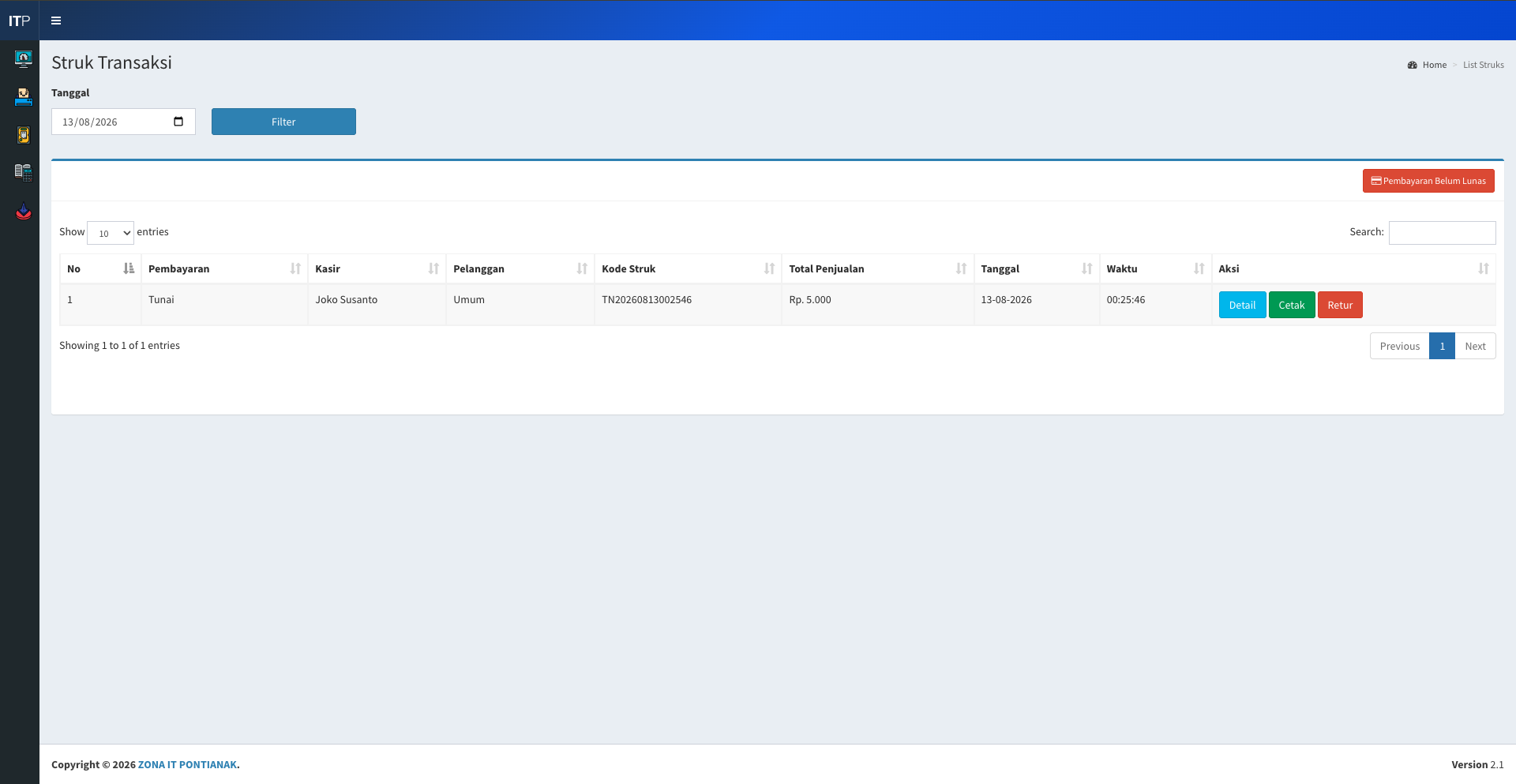 5. Riwayat List Transaksi Struk Desktop